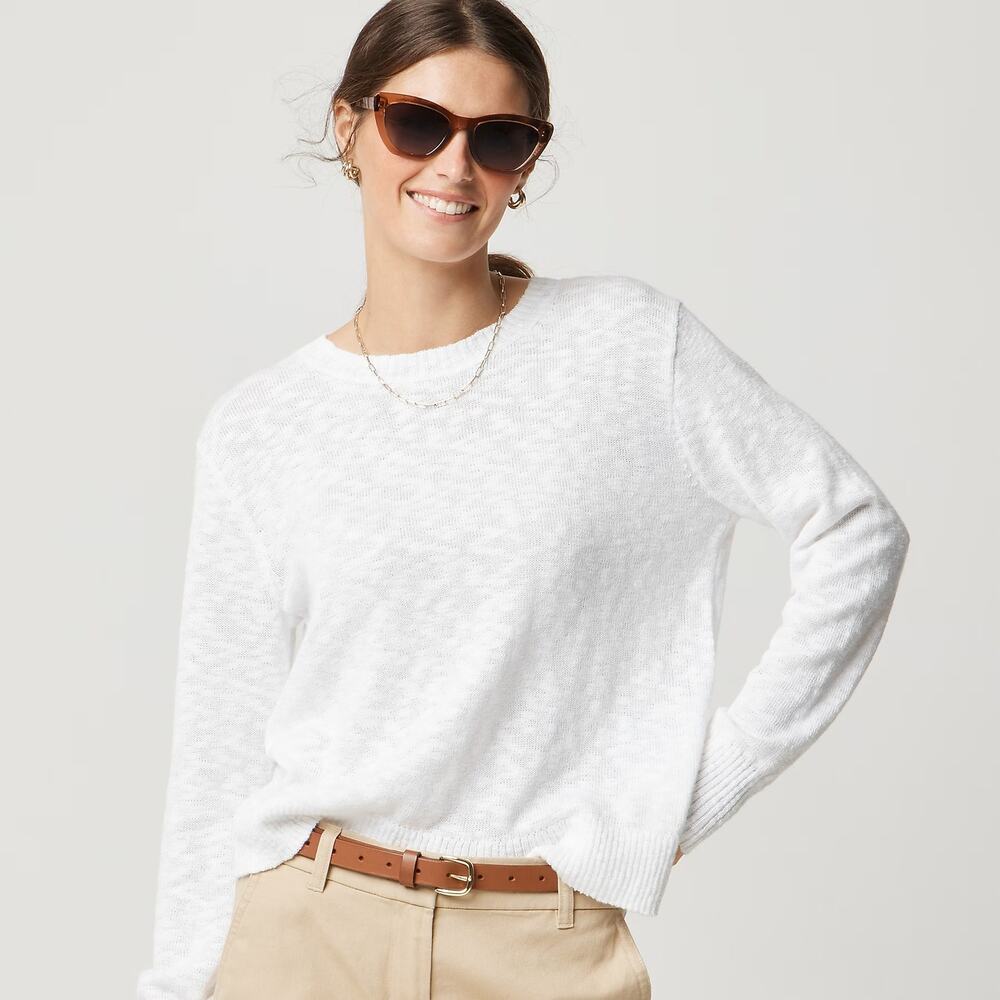 NWT Madewell Crewneck Beach Sweater Long Sleeve Pullover White Women's Size XS
